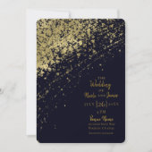 Blauw & Goud Glamour Paint Splatter Modern Wedding Kaart (Voorkant)