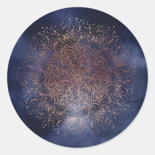 Blauw Goud Glans Kerst Holiday Ronde Sticker