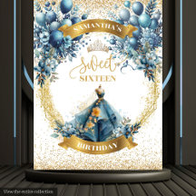 Blauw Goud Glans Zoete 16 Waterverf Feest Banner