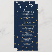 Blauw & Goud Glanzend Faux Folie Confetti Programm Programmakaart (Voorkant / Achterkant)