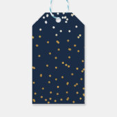 Blauw & Goud Glanzende Confetti Stippen Chic Moder Cadeaulabel (Achterkant)