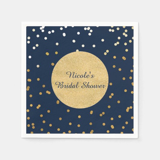Blauw & Goud Glanzende Confetti Stippen Chic Moder Servetten (Voorkant)