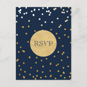 Blauw & Goud Glanzende Confetti Stippen Chic Moder Uitnodiging Briefkaart