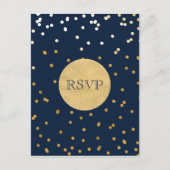 Blauw & Goud Glanzende Confetti Stippen Chic Moder Uitnodiging Briefkaart (Voorkant)