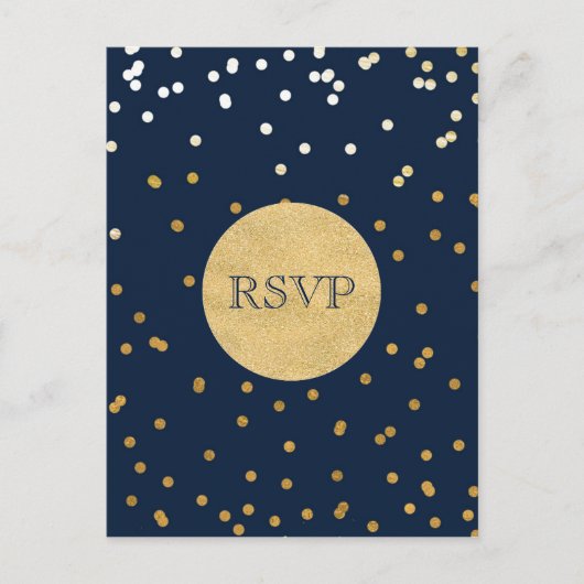 Blauw & Goud Glanzende Confetti Stippen Chic Moder Uitnodiging Briefkaart (Voorkant)