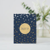 Blauw & Goud Glanzende Confetti Stippen Chic Moder Uitnodiging Briefkaart (Staand voorkant)
