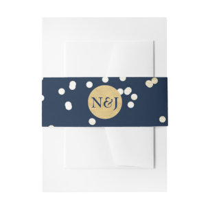 Blauw & Goud Glanzende Confetti Stippen Moderne Ui Uitnodigingen Wikkel