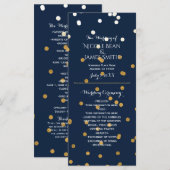 Blauw & Goud Glanzende Nep Folie Confetti Programm Programmakaart (Voorkant / Achterkant)