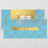 Blauw & Goud Glanzende Zeemeermin Cadeaubon (Voorkant / Achterkant)