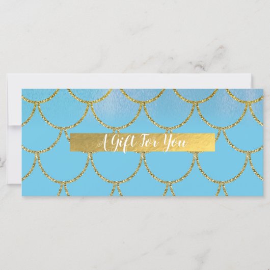Blauw & Goud Glanzende Zeemeermin Cadeaubon (Voorkant)