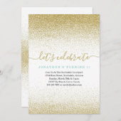 Blauw & Goud Glitter 1e Verjaardag Uitnodiging EER (Voorkant / Achterkant)