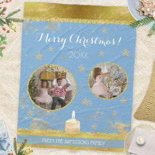 Blauw Goud Glitter 2 Foto Familie-erfstuk Fleece Deken