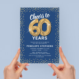 Blauw Goud Glitter 60e Verjaardagsfeestje Kaart