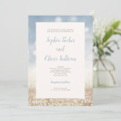 Blauw & Goud Glitter Achtergrond Trouw Uitnodiging (Staand voorkant)