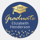 Blauw Goud Glitter Afstuderen Afstuderen Ronde Sticker (Voorkant)