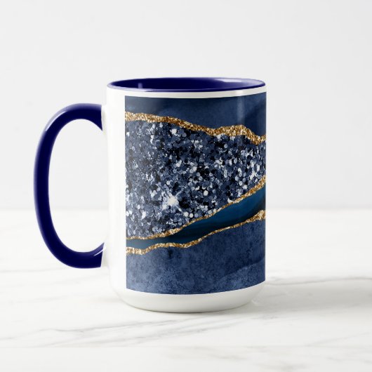 Blauw Goud Glitter Agate Marmer Elegant Modern Mok (Links)