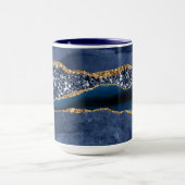 Blauw Goud Glitter Agate Marmer Elegant Modern Mok (Midden)
