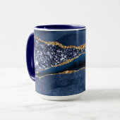 Blauw Goud Glitter Agate Marmer Elegant Modern Mok (Voorkant links)