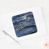 Blauw Goud Glitter Agate Marmer Kaarslabels Vierkante Sticker (Envelop)