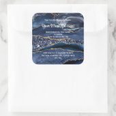 Blauw Goud Glitter Agate Marmer Kaarslabels Vierkante Sticker (Tas)