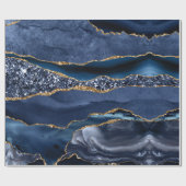Blauw Goud Glitter Agate Marmer Trendy Chic Cadeaupapier (Vlak)