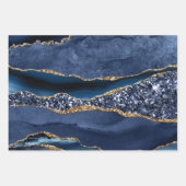 Blauw Goud Glitter Agate Marmer Trendy Inpakpapier Vel (Voorkant 2)