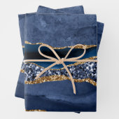 Blauw Goud Glitter Agate Marmer Trendy Inpakpapier Vel (In situ)