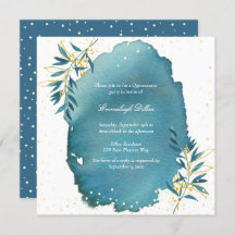 Blauw Goud Glitter Botanisch Quinceanera Feest