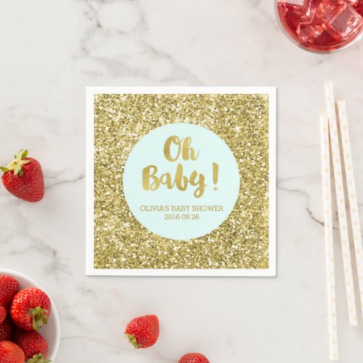 Blauw Goud Glitter Confetti Oh Baby Baby shower Servet (Insitu)