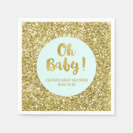 Blauw Goud Glitter Confetti Oh Baby Baby shower Servet