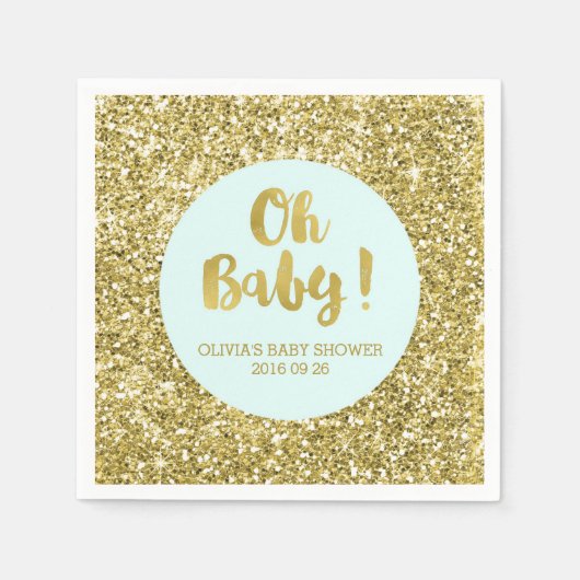 Blauw Goud Glitter Confetti Oh Baby Baby shower Servet (Voorkant)