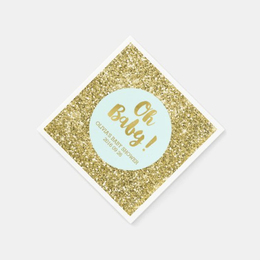 Blauw Goud Glitter Confetti Oh Baby Baby shower Servet (Hoek)