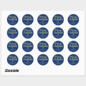 Blauw Goud Glitter Confetti Vrolijk Kerstmis Adres Ronde Sticker (Vel)
