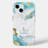 Blauw Goud Glitter Custom Monogram Case-Mate iPhone Case (Achterkant)