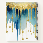 Blauw Goud Glitter Girly Monogram Naam Notitieboek (Achterkant)