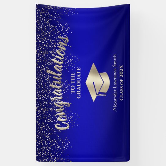 Blauw Goud Glitter Klasse van 2024 Afstuderen Bann Spandoek (Verticaal)