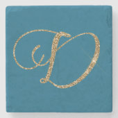 Blauw Goud Glitter Letter D Stenen Onderzetter (Voorkant)
