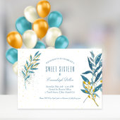 Blauw Goud Glitter Lief Zestien Verjaardagsfeest Kaart
