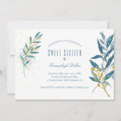 Blauw Goud Glitter Lief Zestien Verjaardagsfeest Kaart (Voorkant)