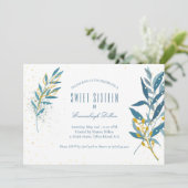 Blauw Goud Glitter Lief Zestien Verjaardagsfeest Kaart (Staand voorkant)