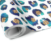Blauw Goud Glitter Luipaard Patroon Cadeaupapier (Rol Hoek)