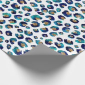 Blauw Goud Glitter Luipaard Patroon Cadeaupapier (Hoek)