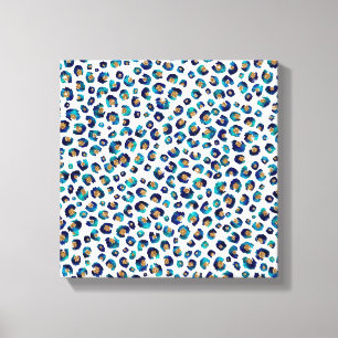Blauw Goud Glitter Luipaard Patroon Canvas Afdruk