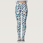 Blauw Goud Glitter Luipaard Patroon Leggings (Voorkant)