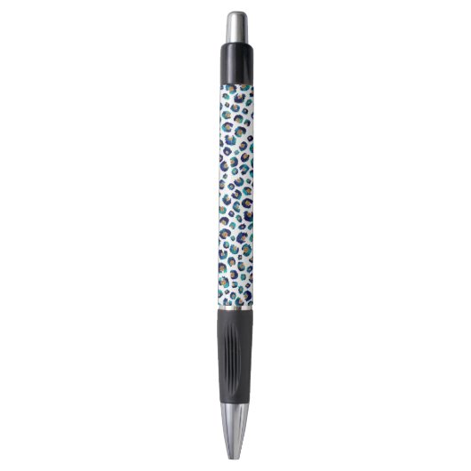Blauw Goud Glitter Luipaard Patroon Pen (Voorkant Verticaal)