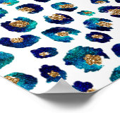 Blauw Goud Glitter Luipaard Patroon Poster (Hoek)