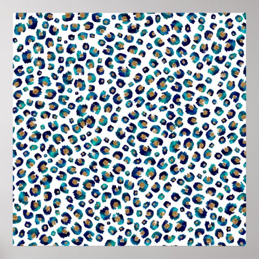Blauw Goud Glitter Luipaard Patroon Poster (Voorkant)
