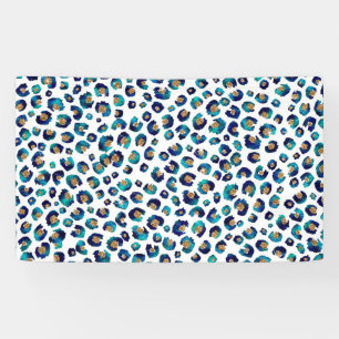Blauw Goud Glitter Luipaard Patroon Spandoek