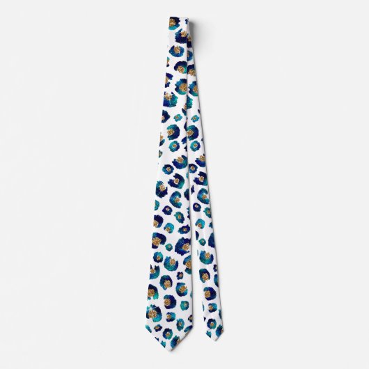 Blauw Goud Glitter Luipaard Patroon Stropdas (Voorkant)