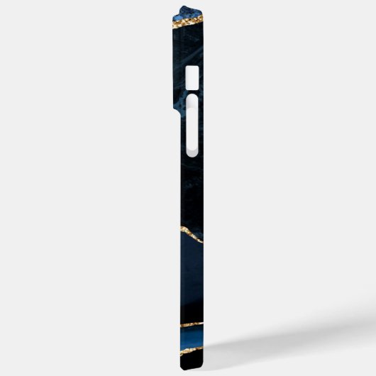 Blauw Goud Glitter Marmeren iPhone Case Gepersonal (Achterkant / Links)